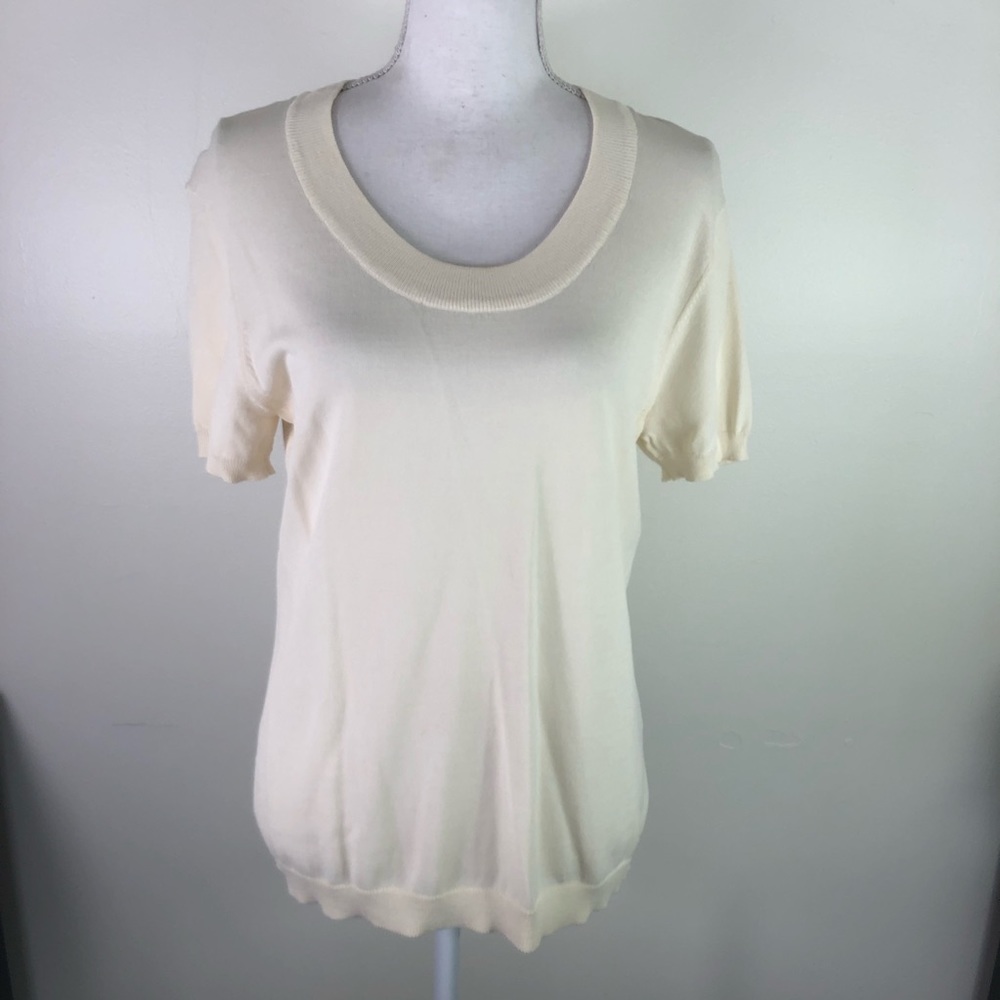 KASPER vintage women’s short sleeve rayon/nylon blend pullover top Sz L cream